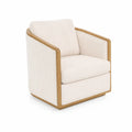 Fauteuil pivotant en velours côtelé blanc et bois clair