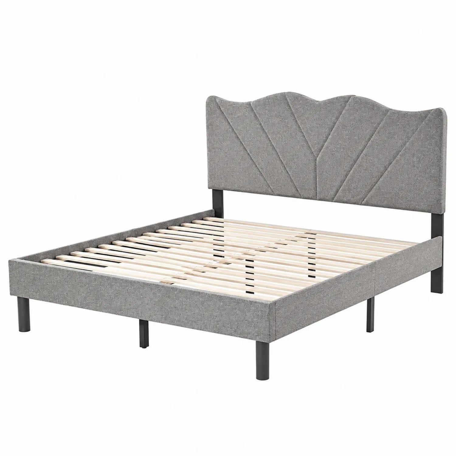 Lit double en tissu avec tête de lit rembourrée