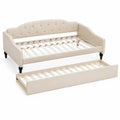 Lit gigogne en bois et tissu Beige 90x200 cm