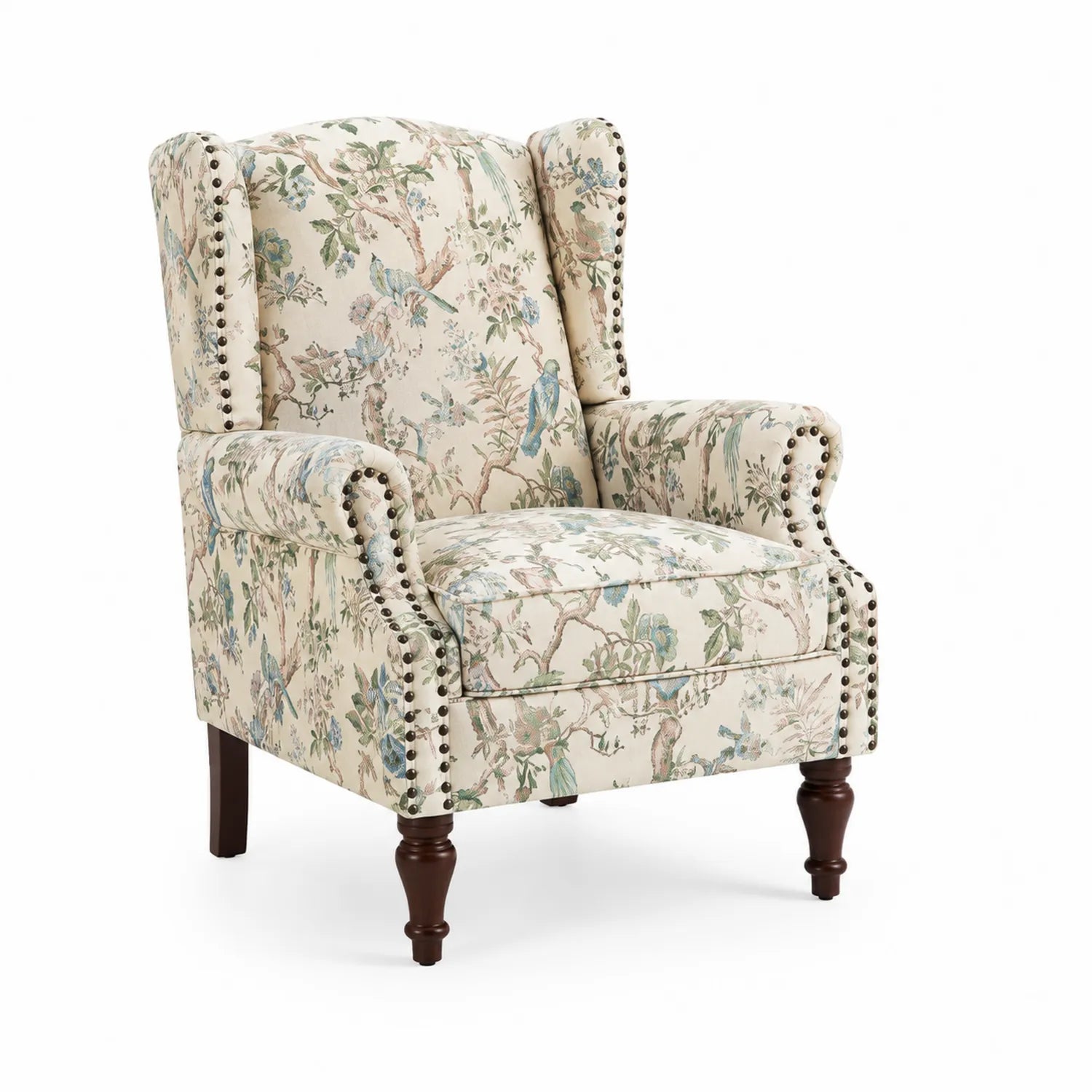 Fauteuil Voltaire à Oreilles en Coton Imprimé Floral