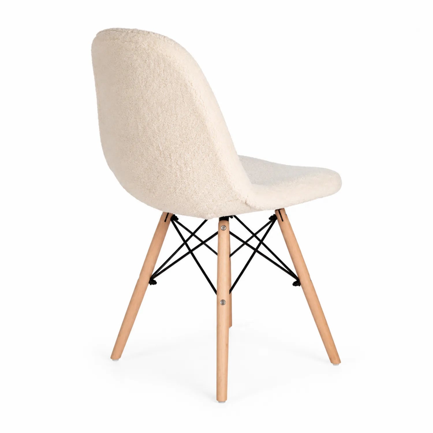 Chaise en tissu bouclé beige avec pieds en hêtre