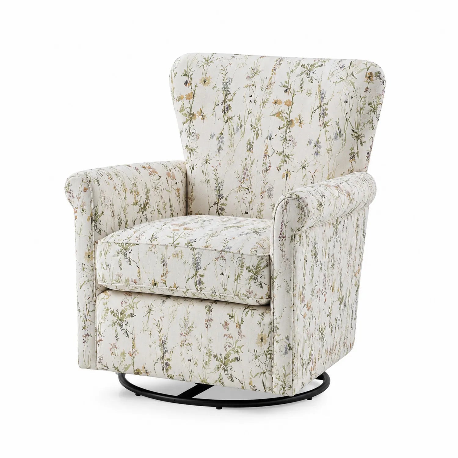Fauteuil pivotant en polyester blanc à motif floral