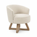 Fauteuil pivotant en lin beige avec base en bois
