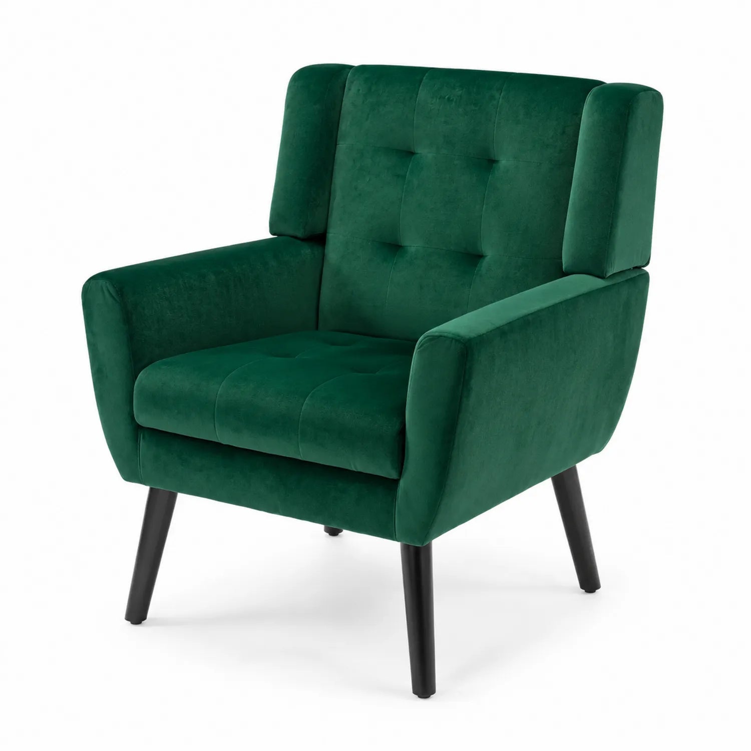 Fauteuil en velours vert avec pieds en bois