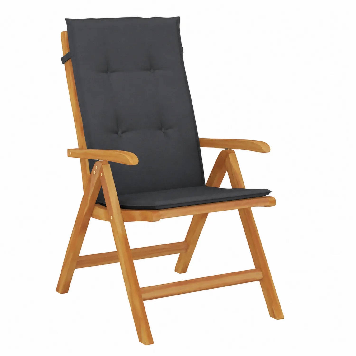 Chaise pliante en bois d'acacia avec coussin en polyester noir