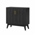 Buffet en bois avec portes noires et poignées dorées, 80x40x90 cm