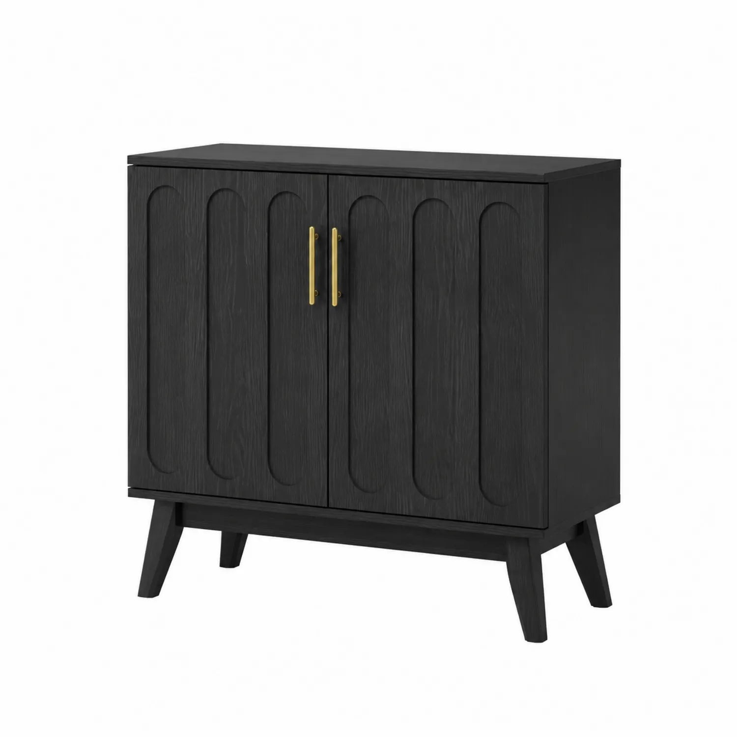 Buffet en bois avec portes noires et poignées dorées, 80x40x90 cm