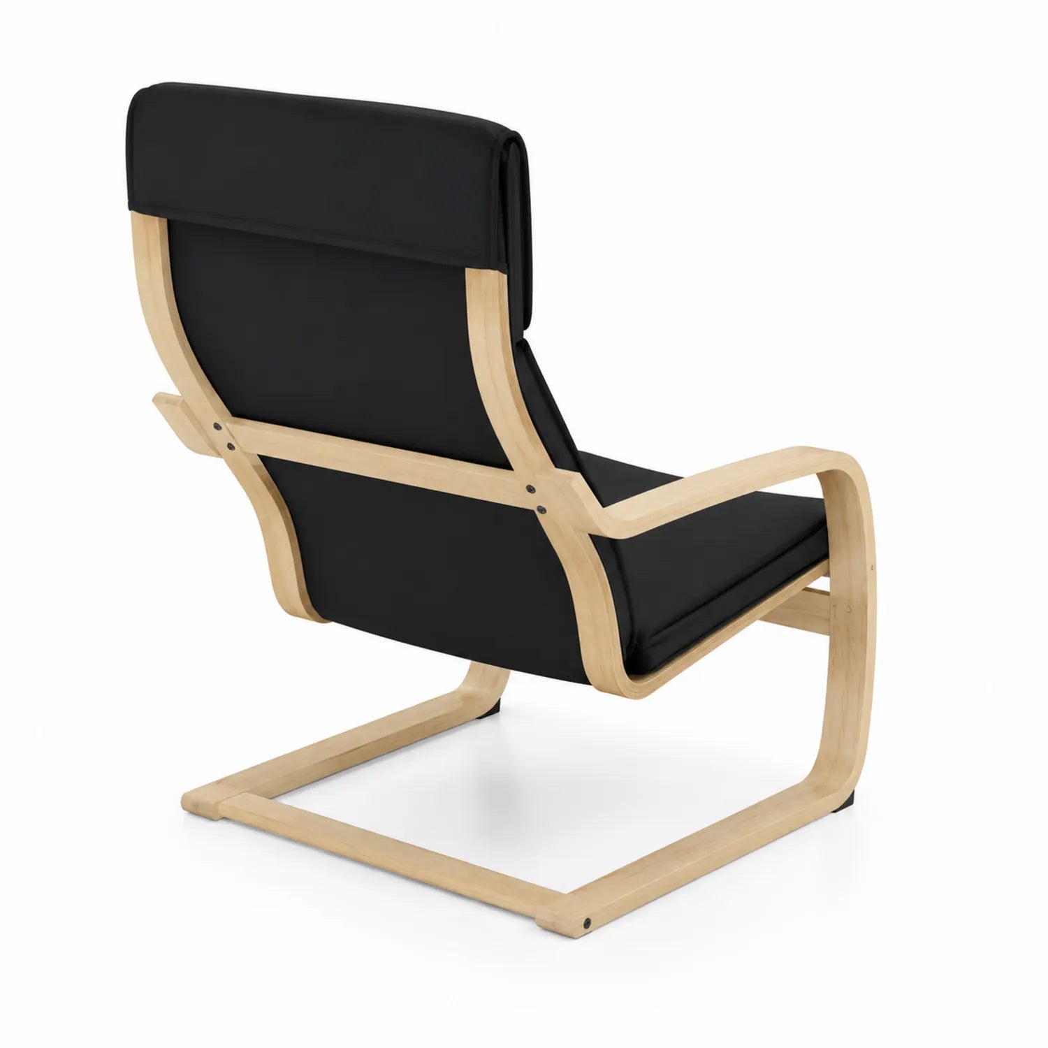 Fauteuil en bois et similicuir noir