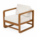 Fauteuil en bois de teck avec coussins en polyester crème
