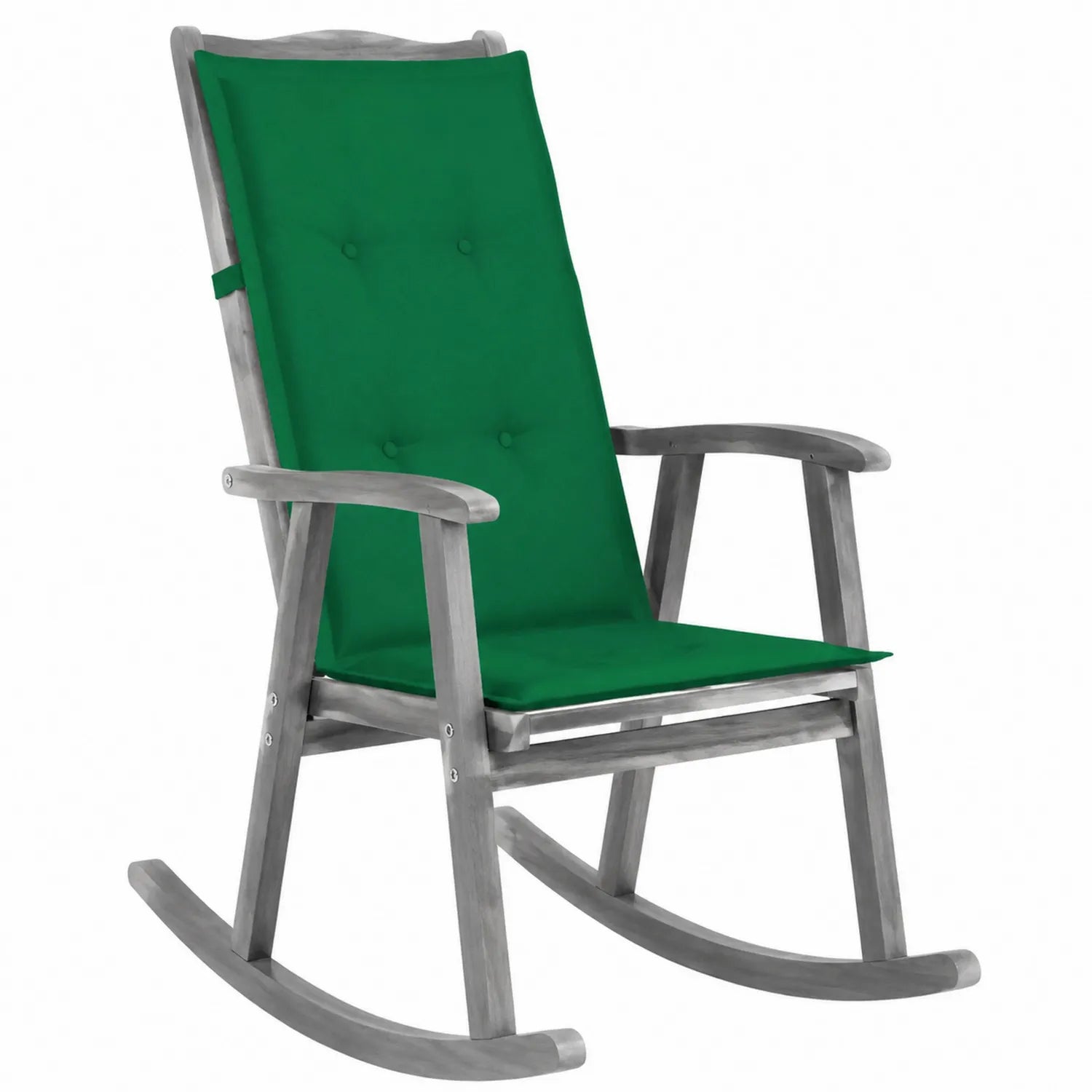 Chaise berçante en bois avec coussin vert