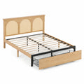 Lit double en bois avec tête en rotin et rangement métallique 140x190 cm