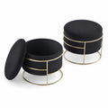 Lot de 2 poufs en tissu noir avec cadre en métal
